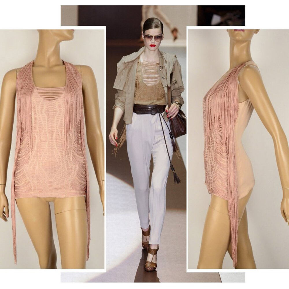 GUCCI TOP EMBROIDERED LONG FRINGE DESIGN PINK